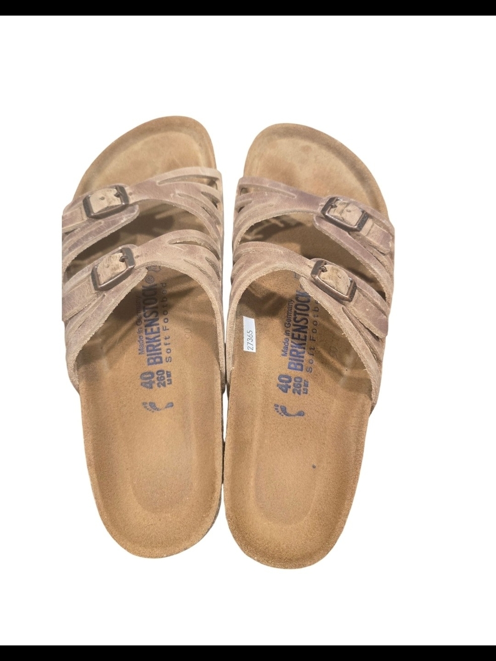 Birkenstock Women’s Beige Triple-Strap Suede Slide Sandals